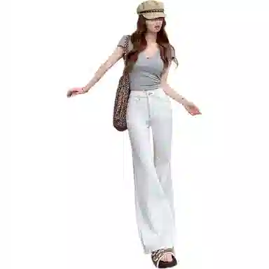 黛尔佳人 设计感拖地简约裤子牛仔裤 女款