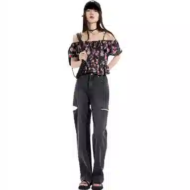 太平鸟女装 碎花荷叶边吊带 女款