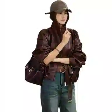 美洋 微醺立领宽松皮衣 女款