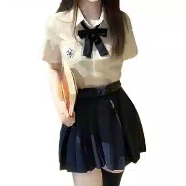 玉儿恋 日系学院风宽松百搭纯色百褶裙装套装 女款