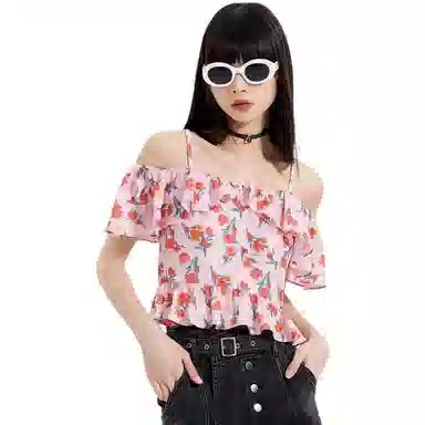 太平鸟女装 碎花荷叶边吊带 女款