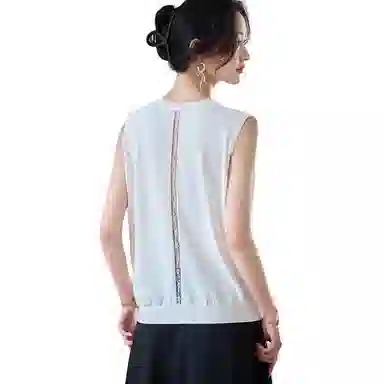 曲韩 冰丝针织纯色无袖圆领背心 女款
