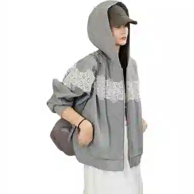 美洋 肌理银蕾丝拼接卫衣 女款