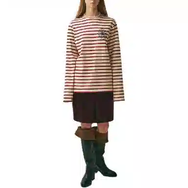 MARDI MERCREDI TSHIRT LONG SLEEVE STRIPE_BURGUNDY NAVY FW25T