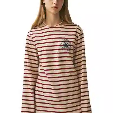 MARDI MERCREDI TSHIRT LONG SLEEVE STRIPE_BURGUNDY NAVY FW25T