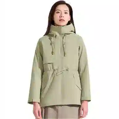 探路者  运动休闲简约纯色连帽  防水冲锋衣 女款 松霜绿