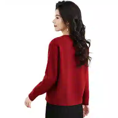 恒源祥 洋气时尚百搭纯色圆领长袖开衫针织衫 女款