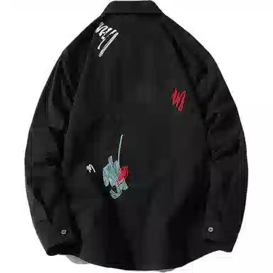 大卫贝肯 美式高街潮流涂鸦图案设计日常通勤百搭舒适长袖翻领衬衫 男女同款