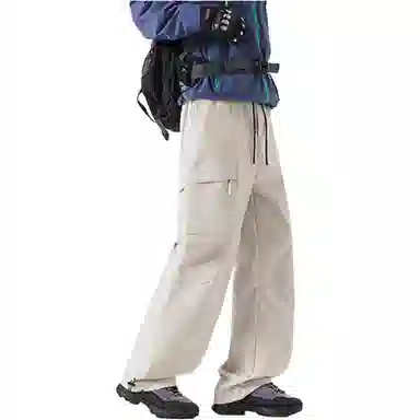 拓菲 美式机能拼接褶皱伞兵裤子男秋季潮牌宽松直筒阔腿百搭大口袋休闲工装裤 男女同款