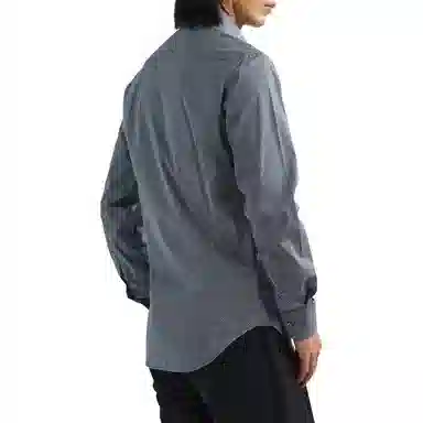 阿玛尼 几何图案印花尖领长袖衬衫 男款 深蓝色