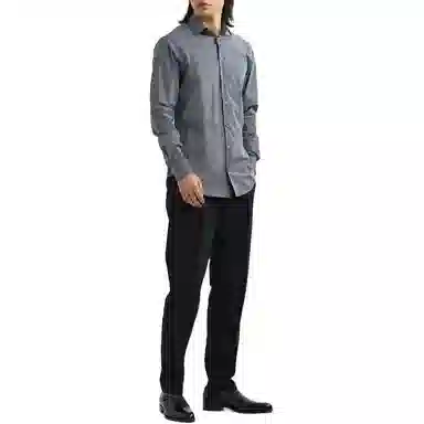 阿玛尼 几何图案印花尖领长袖衬衫 男款 深蓝色