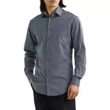 阿玛尼 几何图案印花尖领长袖衬衫 男款 深蓝色