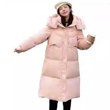 鸭鸭 鸭绒简约时尚通勤保暖蓬松纯色舒适休闲连帽中长款外套羽绒服 女款