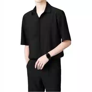 寻星记 美式韩版冰丝男士夏季高级感抗皱免烫商务休闲短袖衬衣衬衫 男女同款