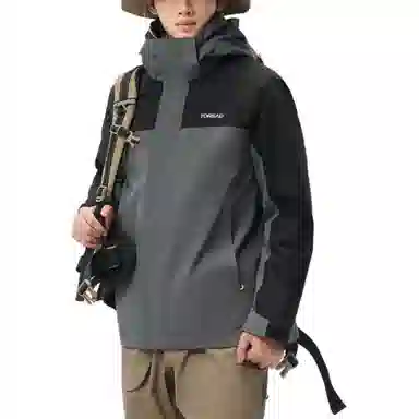 探路者  三合一可脱卸连帽拉链字母  防风保暖冲锋衣 男款 铅灰/黑色