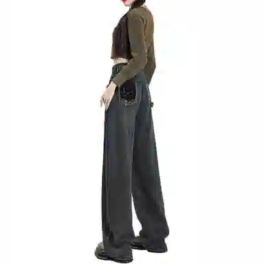 惟熙 冬款加绒直筒裤女小个子垂坠感高腰显瘦加厚保暖拖地阔腿长裤牛仔裤 女款 黑色