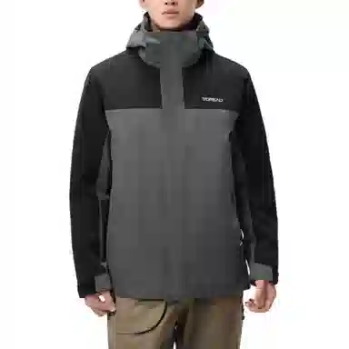 探路者  三合一可脱卸连帽拉链字母  防风保暖冲锋衣 男款 铅灰/黑色