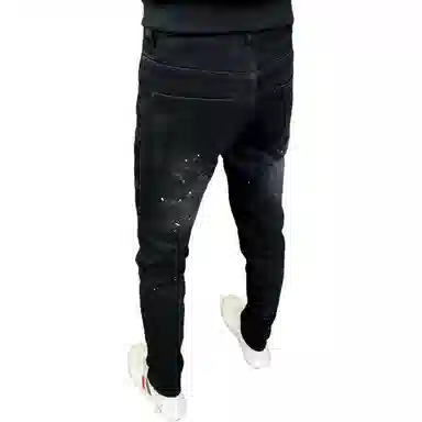 吉肯蒂 秋冬厚款抓绒男士修身小脚牛仔裤弹力破洞长裤 男款