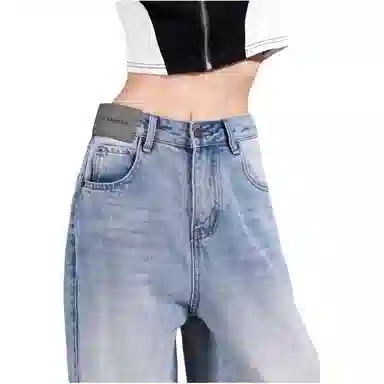 欧迪芬 美式复古水洗做旧情侣款潮牌高街阔腿裤子时尚休闲百搭中性高街拼接宽松百搭拖地简约时尚浅蓝色街头风休闲长裤牛仔裤 女款