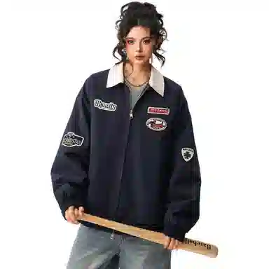 木清清 美式翻领宽松休闲百搭学院风夹克外套 女款