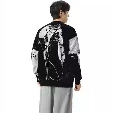 悍戈 美式复古高街慵懒风花纹圆领针织衫 男女同款