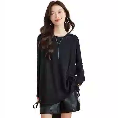 曲韩 纯色简约休闲针织衫 女款 黑色