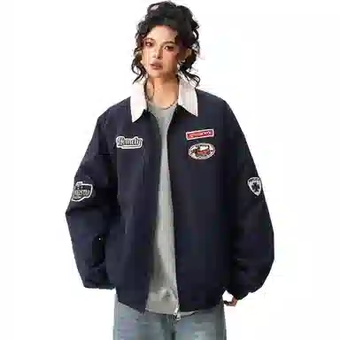 木清清 美式翻领宽松休闲百搭学院风夹克外套 女款