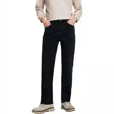 九牧王男裤专家 加厚直筒无褶车缝牛仔裤 男款 深蓝色