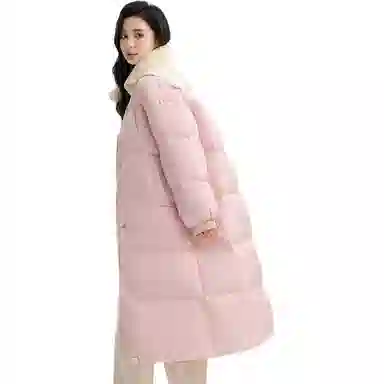 鸭鸭 长款针织拼接翻领通勤洋气保暖舒适冬装外套上衣羽绒服 女款