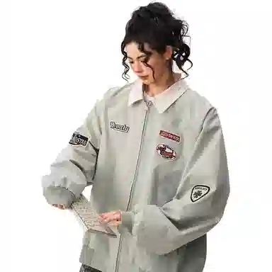 木清清 美式翻领宽松休闲百搭学院风夹克外套 女款