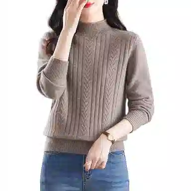 恒源祥 纯色厚款半高领百搭打底长袖针织衫 女款