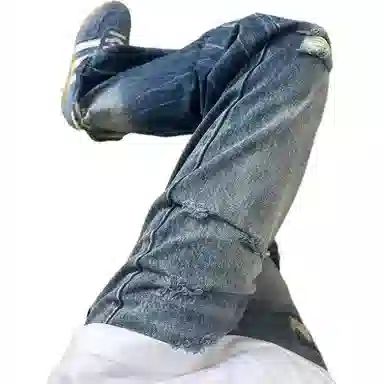 拓菲 美式高街破洞直筒宽松牛仔裤 男女同款