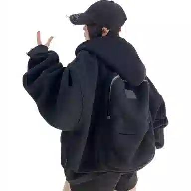 虫小绿 美式高街重磅立体背包连帽开衫拉链外套春秋季个性小众高级设计感学生实用休闲宽松百搭卫衣 男女同款