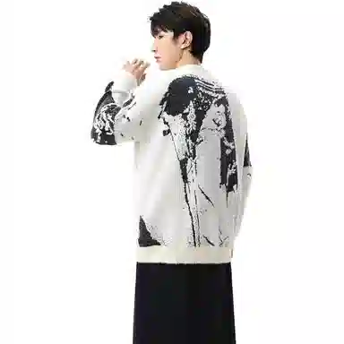 悍戈 美式复古高街慵懒风花纹圆领针织衫 男女同款