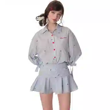 苏九儿 甜美穿搭条纹衬衫长袖连衣裙 女款