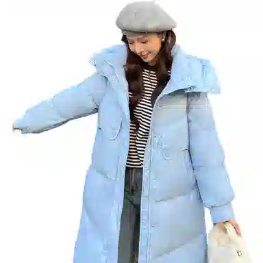 鸭鸭 鸭绒简约时尚通勤保暖蓬松纯色舒适休闲连帽中长款外套羽绒服 女款