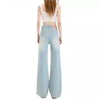 识恩 烫钻高腰宽松显瘦喇叭牛仔裤 女款