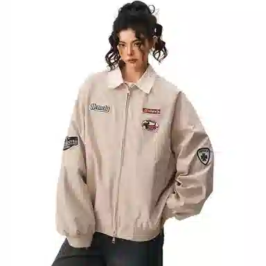 木清清 美式翻领宽松休闲百搭学院风夹克外套 女款