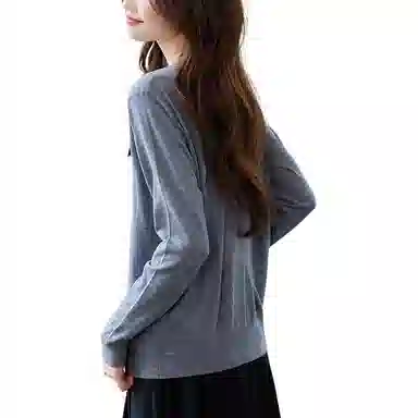 曲韩 圆领开衫外套休闲时尚百搭显瘦长袖针织衫 女款