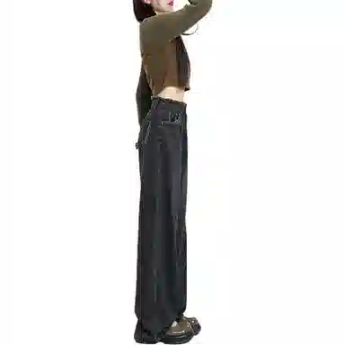 惟熙 冬款加绒直筒裤女小个子垂坠感高腰显瘦加厚保暖拖地阔腿长裤牛仔裤 女款 黑色