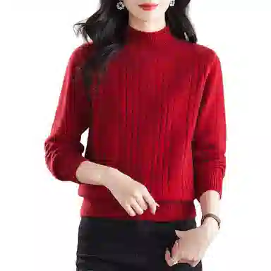 恒源祥 纯色厚款半高领百搭打底长袖针织衫 女款