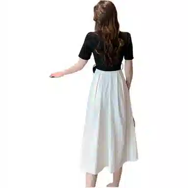 哒头下雨不愁 梨形身材茶歇法式气质名媛中长款短袖连衣裙 女款