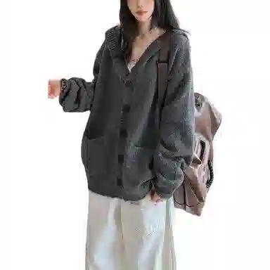 拓菲 美式复古连帽开衫男秋季松弛慵懒风宽松显瘦外套针织衫 男女同款