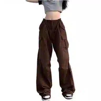 沐晓欣 复古工装舒适时尚宽松阔腿裤休闲裤 女款 深棕色