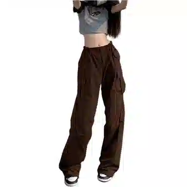 沐晓欣 复古工装舒适时尚宽松阔腿裤休闲裤 女款 深棕色