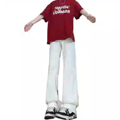 八哥 美式高街废土风不规则质感复古基础款弯刀弹力阔腿垂感百搭高级感运动舒适柔软个性简约微喇牛仔裤 男女同款