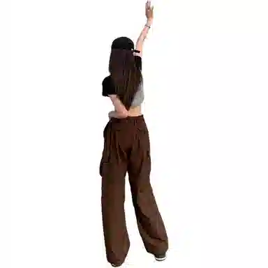沐晓欣 复古工装舒适时尚宽松阔腿裤休闲裤 女款 深棕色