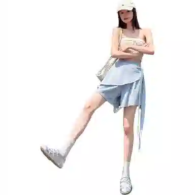 丝絮丝绸 高级感两片式蕾丝阔腿女高腰冰丝设计感气质裤五分裤休闲短裤 女款