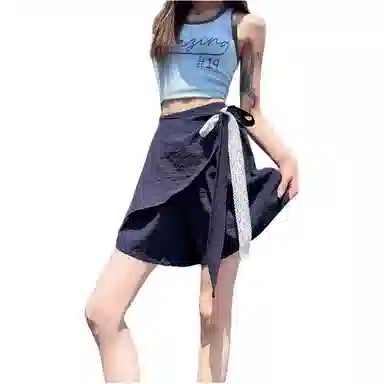 丝絮丝绸 高级感两片式蕾丝阔腿女高腰冰丝设计感气质裤五分裤休闲短裤 女款