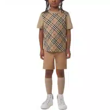 Burberry Check Print T-Shirt Kids Light Brown